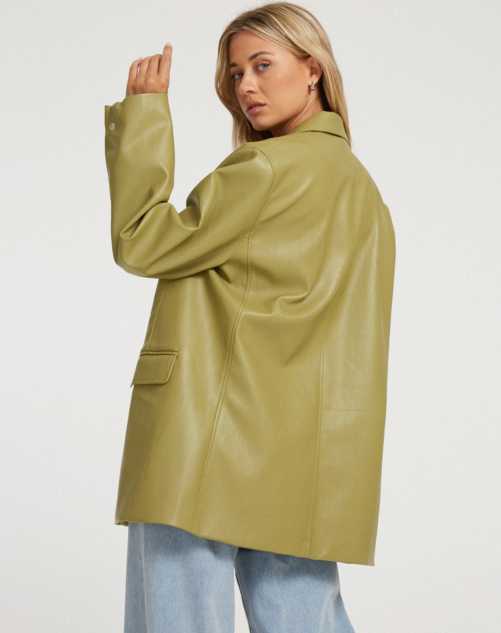 Saken blazer in PU bladgroen