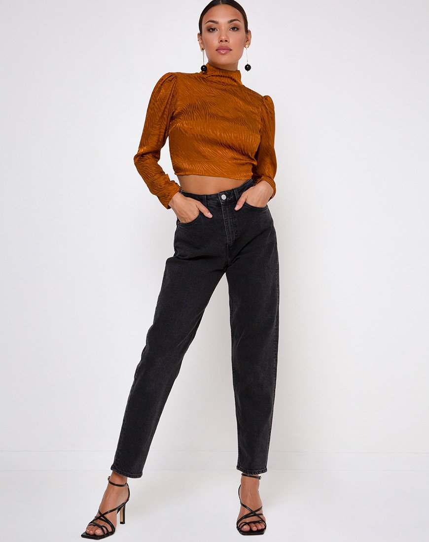 Afbeelding van Jasty Crop Top in Satijn Zebra Goud Koraal