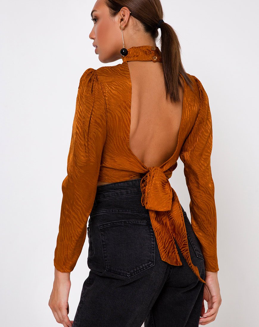 Jasty Crop Top in Satijn Zebra Goud Koraal