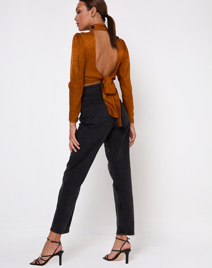 Afbeelding van Jasty Crop Top in Satijn Zebra Goud Koraal