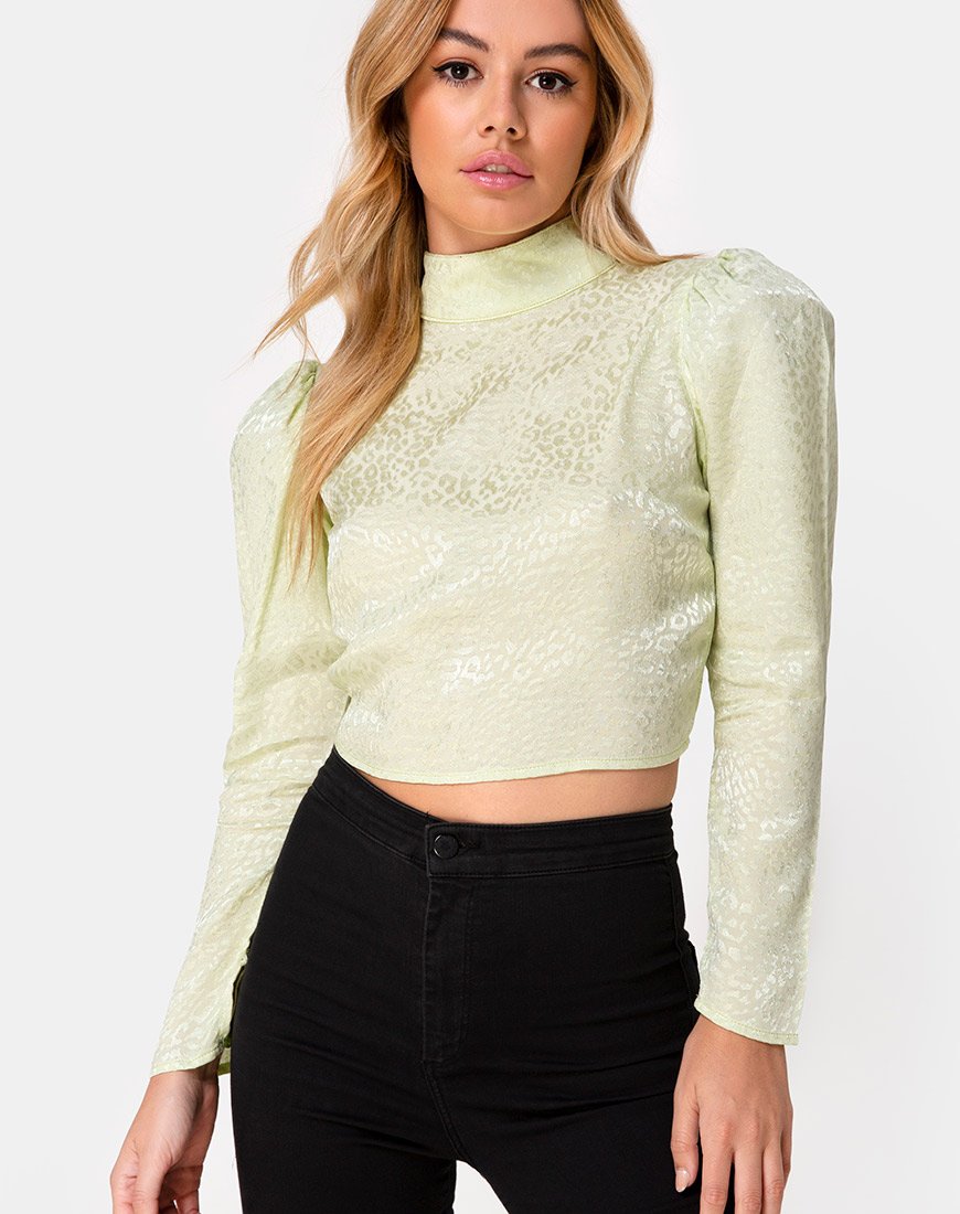 Jasty Crop Top in Satijn Cheetah Pistache