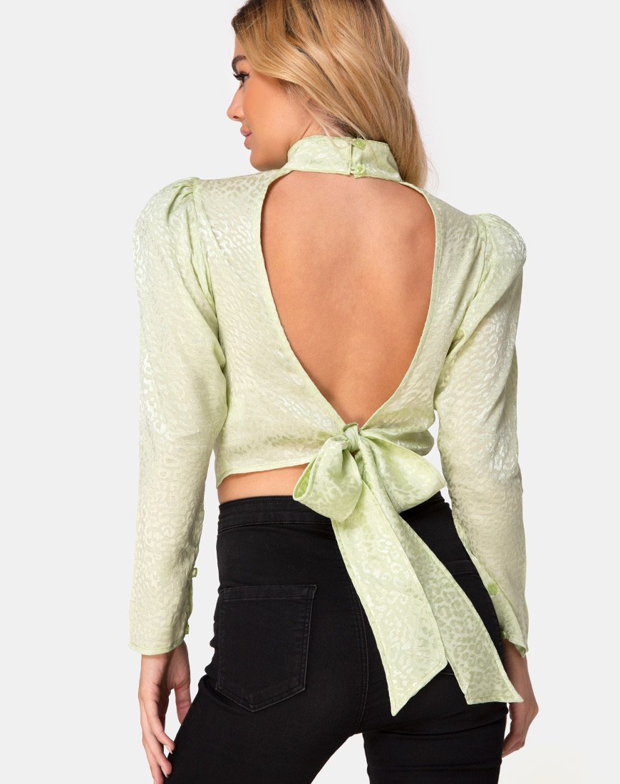 Jasty Crop Top in Satijn Cheetah Pistache