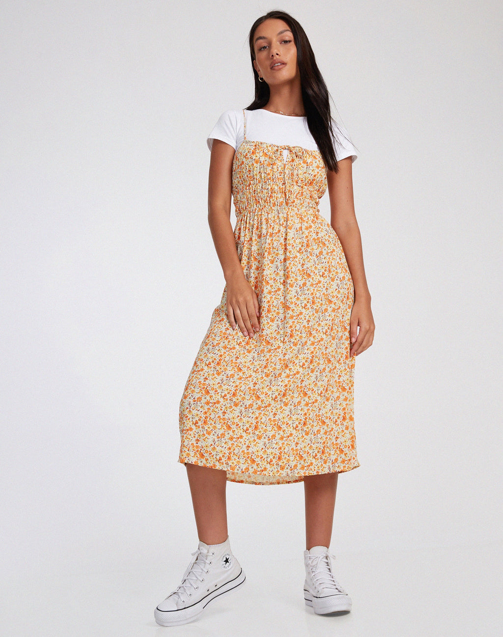 Jayko Midi Dress in Ditsy Mandarijn
