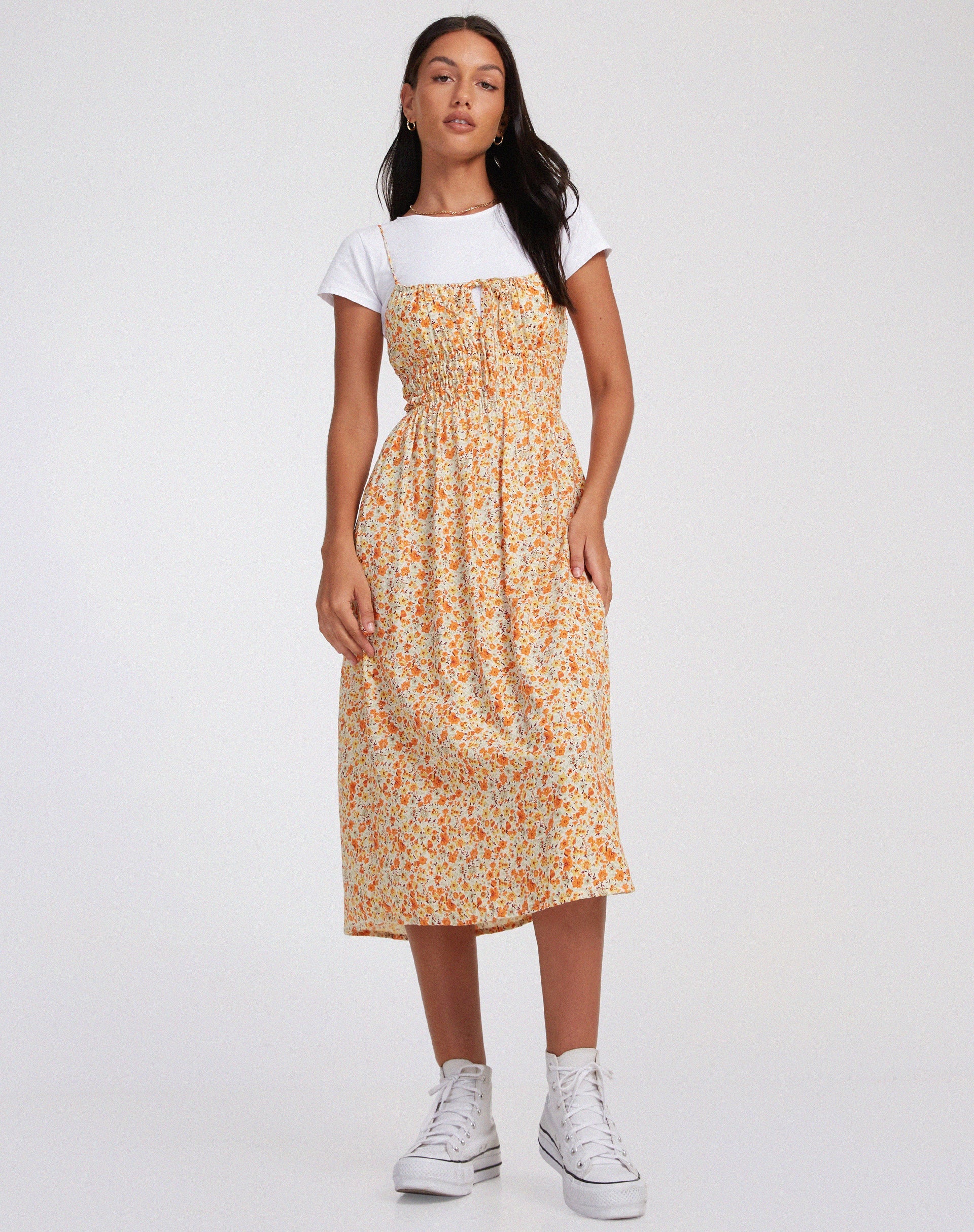 Afbeelding van Jayko Midi Dress in Ditsy Tangerine