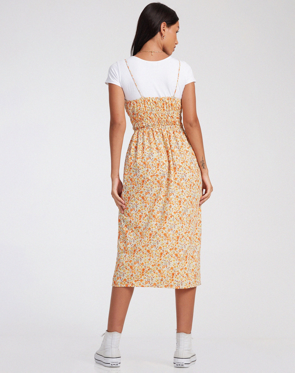 Jayko Midi Dress in Ditsy Mandarijn