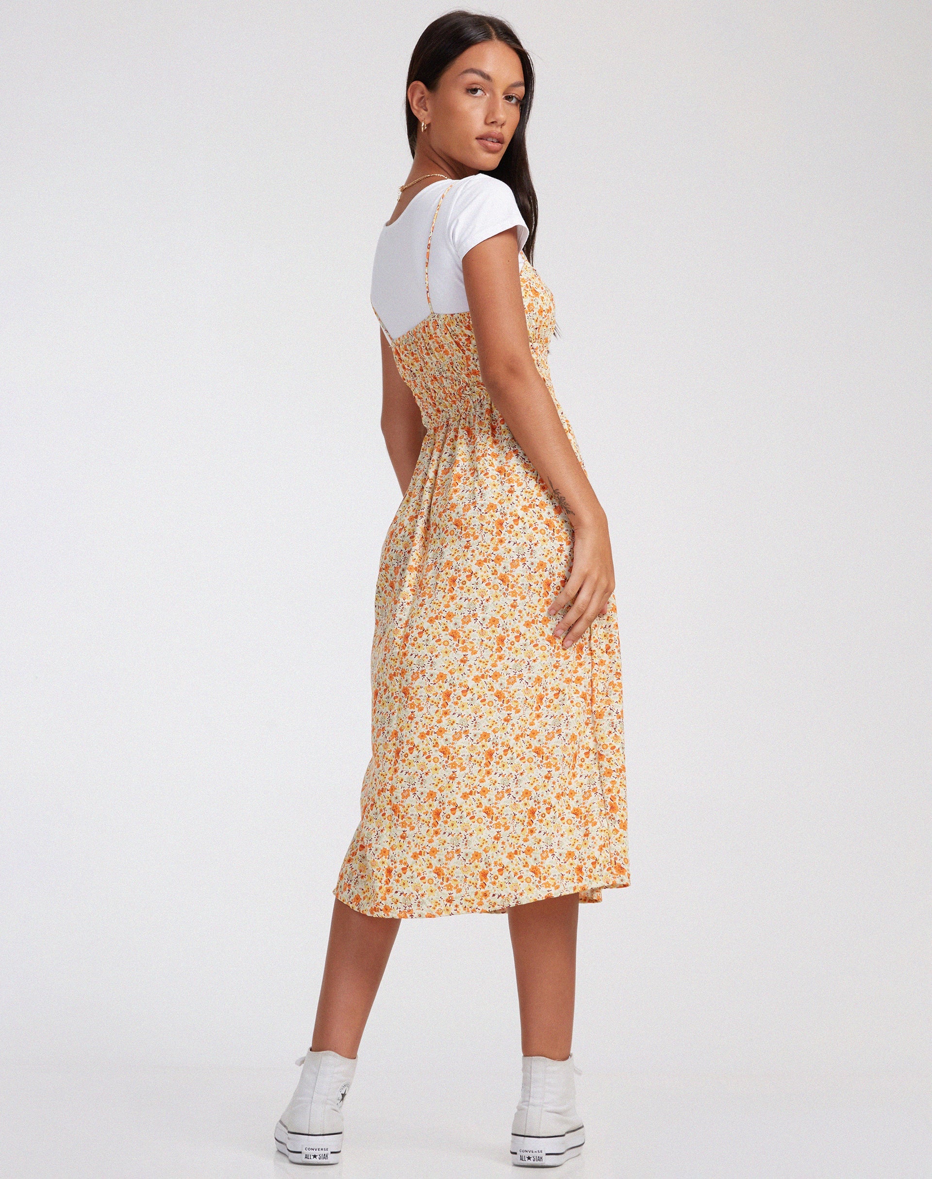 Afbeelding van Jayko Midi Dress in Ditsy Tangerine