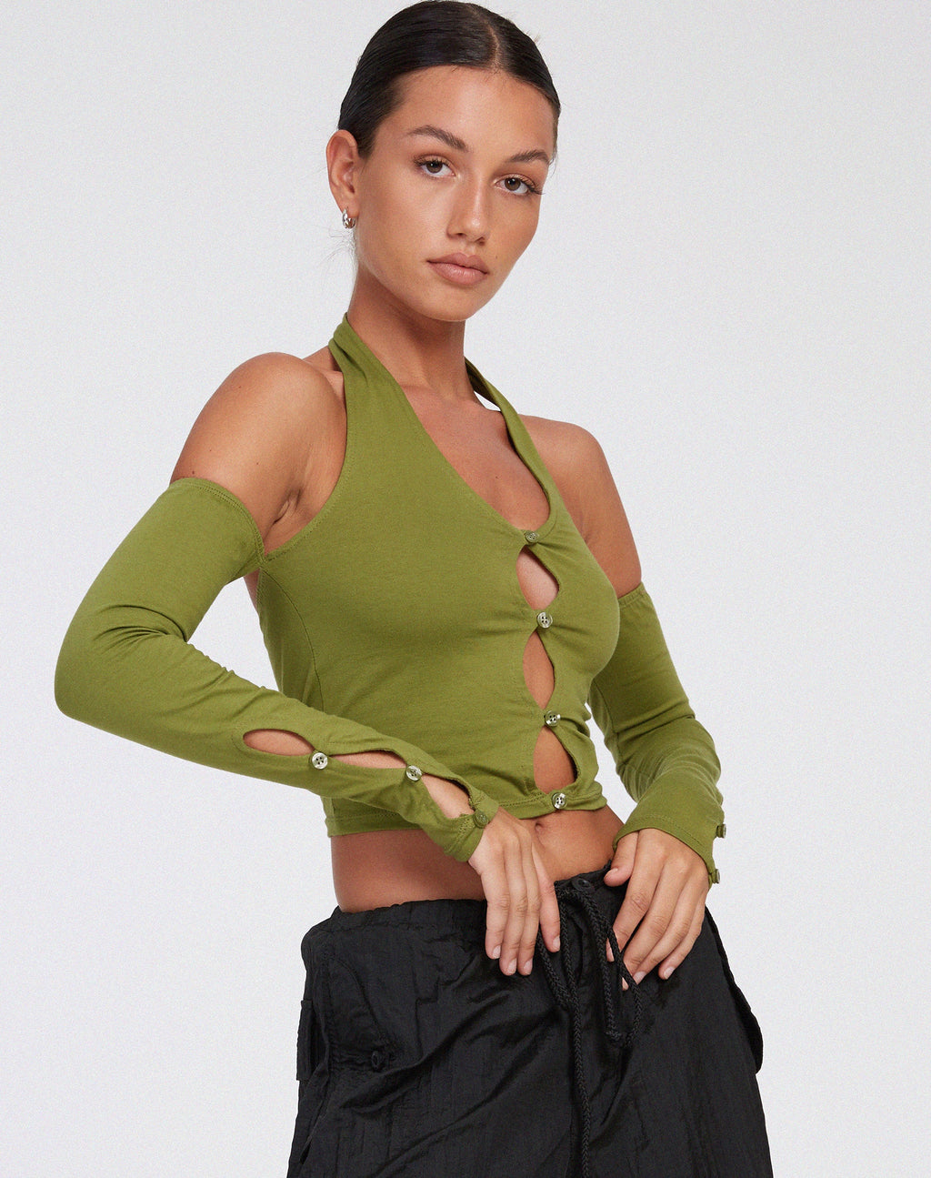 Jayne Gewatteerde Top in Khaki