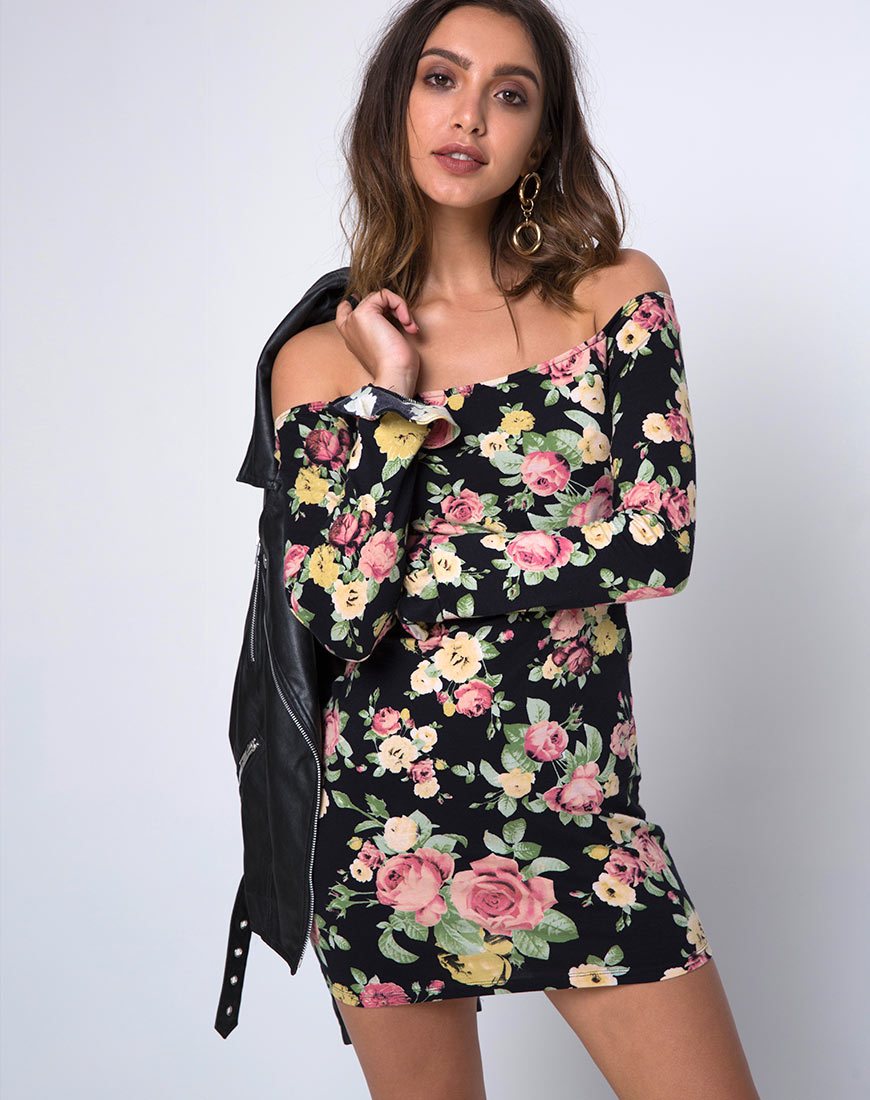 Jazier Off The Shoulder Jurk in Vintage Bloom