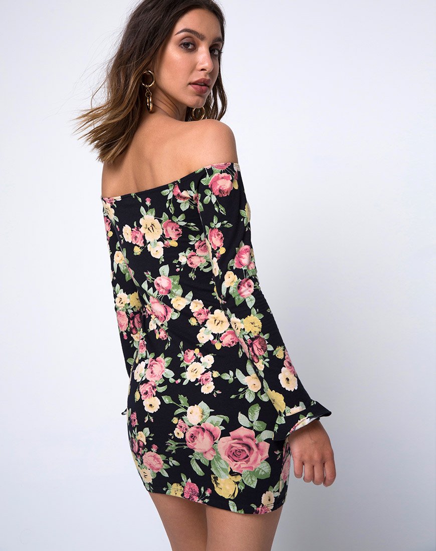 Jazier Off The Shoulder Jurk in Vintage Bloom