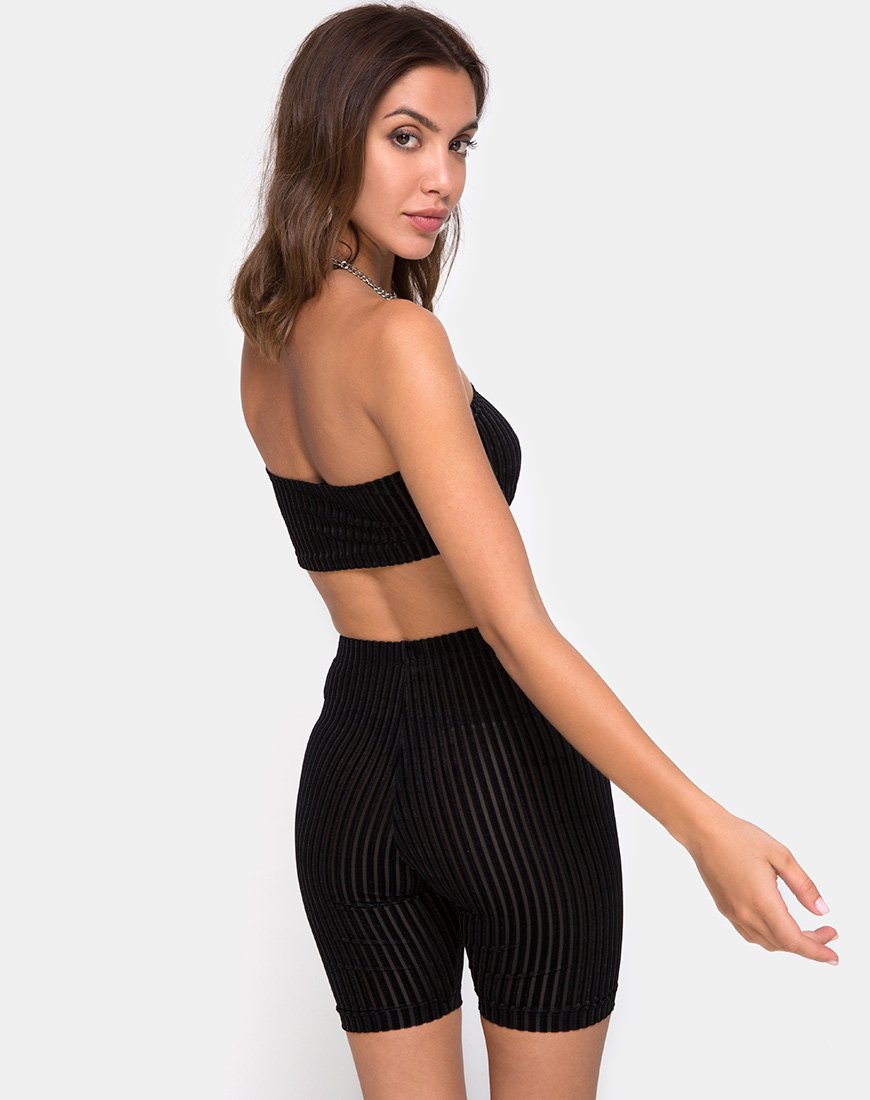 Afbeelding van Bike Short in Fluweel Sheer Stripe Zwart X Princess Polly