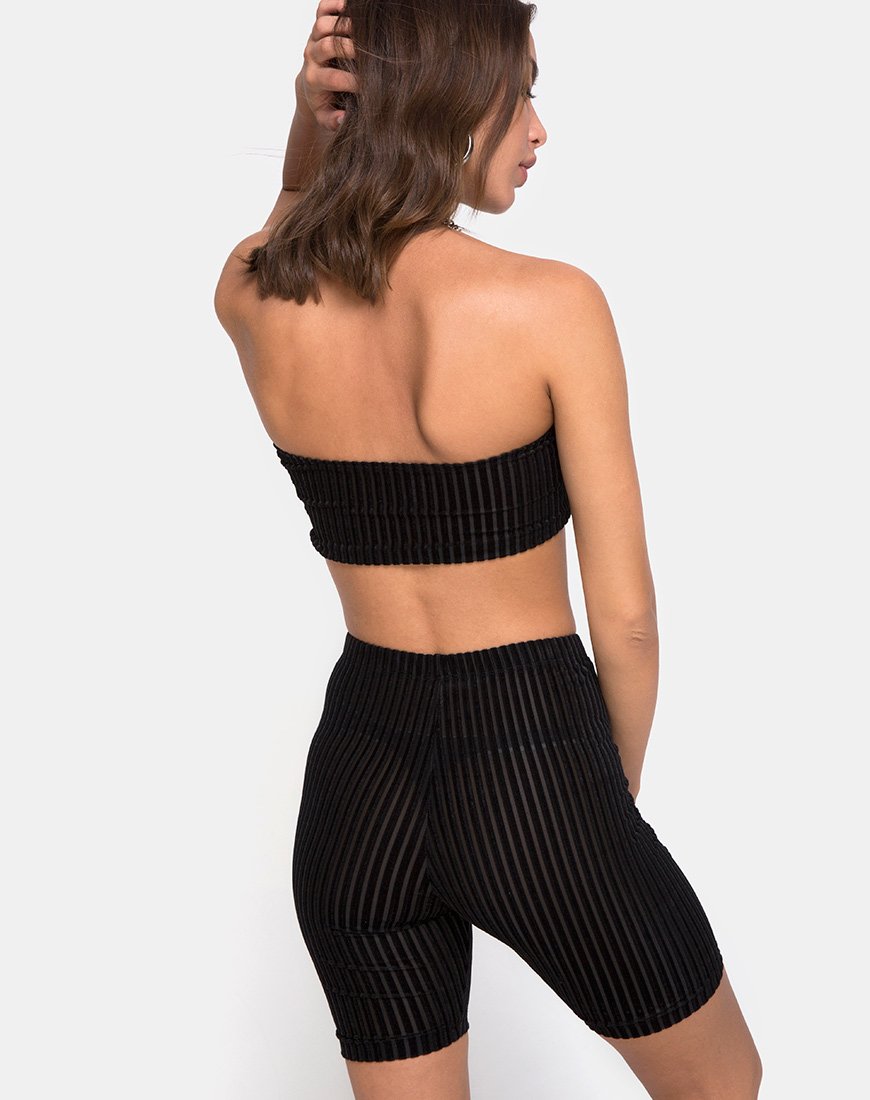 Tube Top in fluweel Sheer Stripe Zwart X Princess Polly