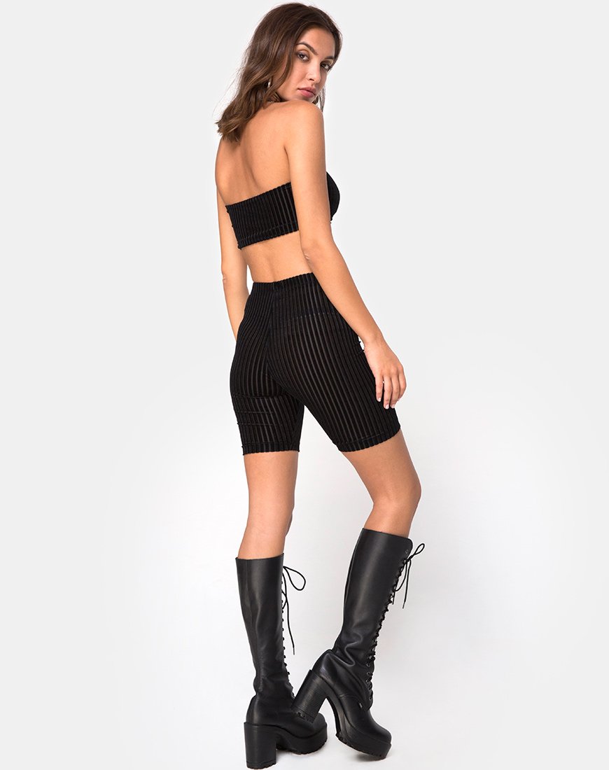 Afbeelding van Bike Short in Fluweel Sheer Stripe Zwart X Princess Polly