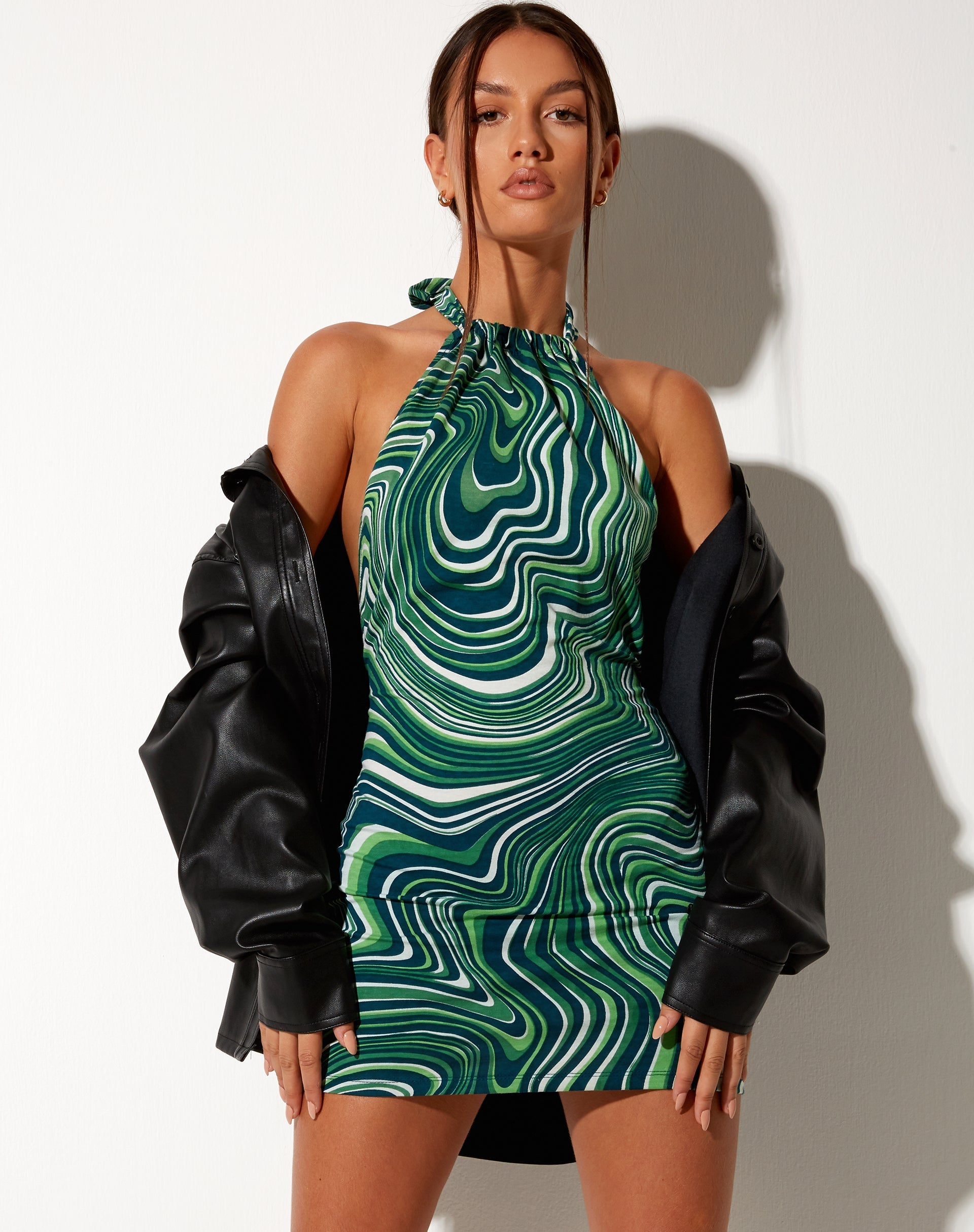 Afbeelding van Jessica Bodycon Jurk in 70s Ripple Green