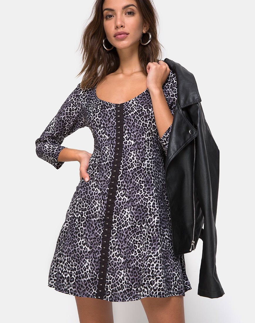 Camisa Jurk in Grijs Rar Luipaard