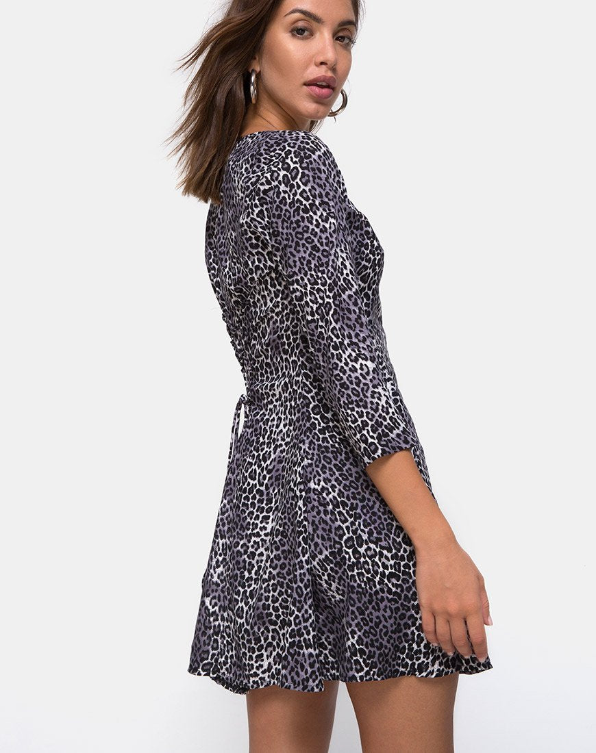 Camisa Jurk in Grijs Rar Luipaard