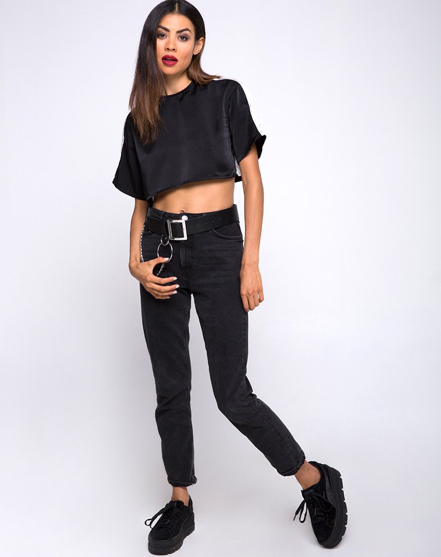 Afbeelding van Jiho Crop Top in Zwart met Ivory Stripe