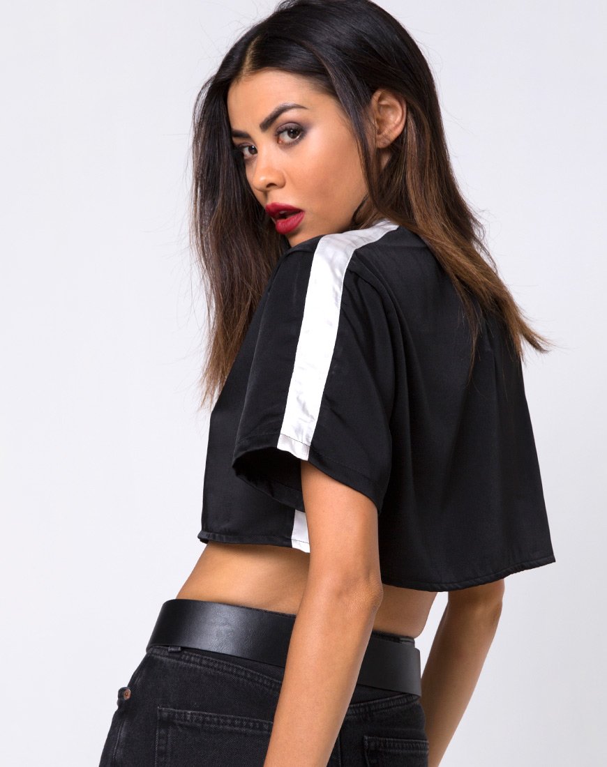 Jiho Crop Top in zwart met ivoorkleurige streep