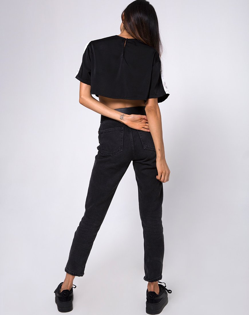 Afbeelding van Jiho Crop Top in Zwart met Ivory Stripe
