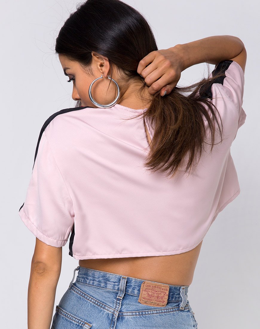 Jiho Crop Top in Blush met Zwarte Streep