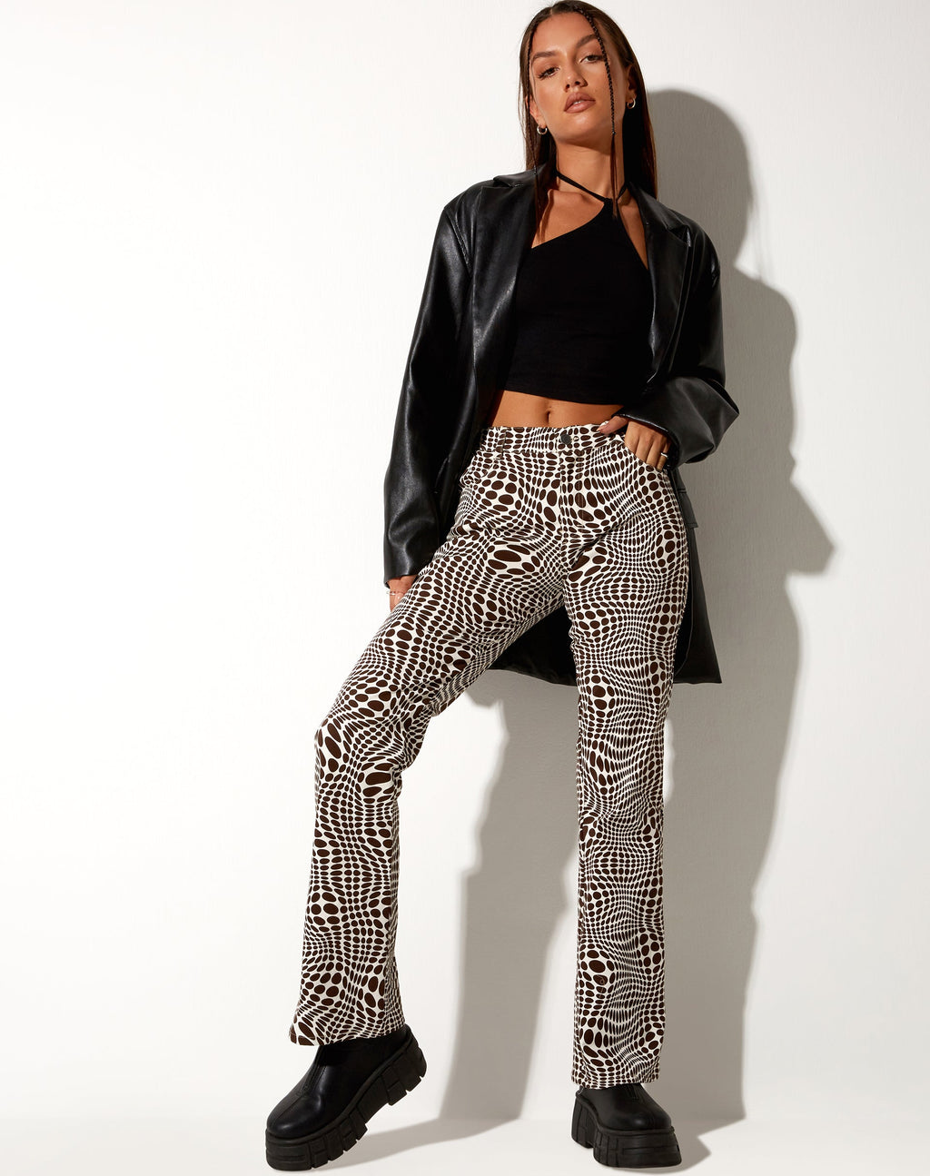 Jopan flare broek in optisch polka