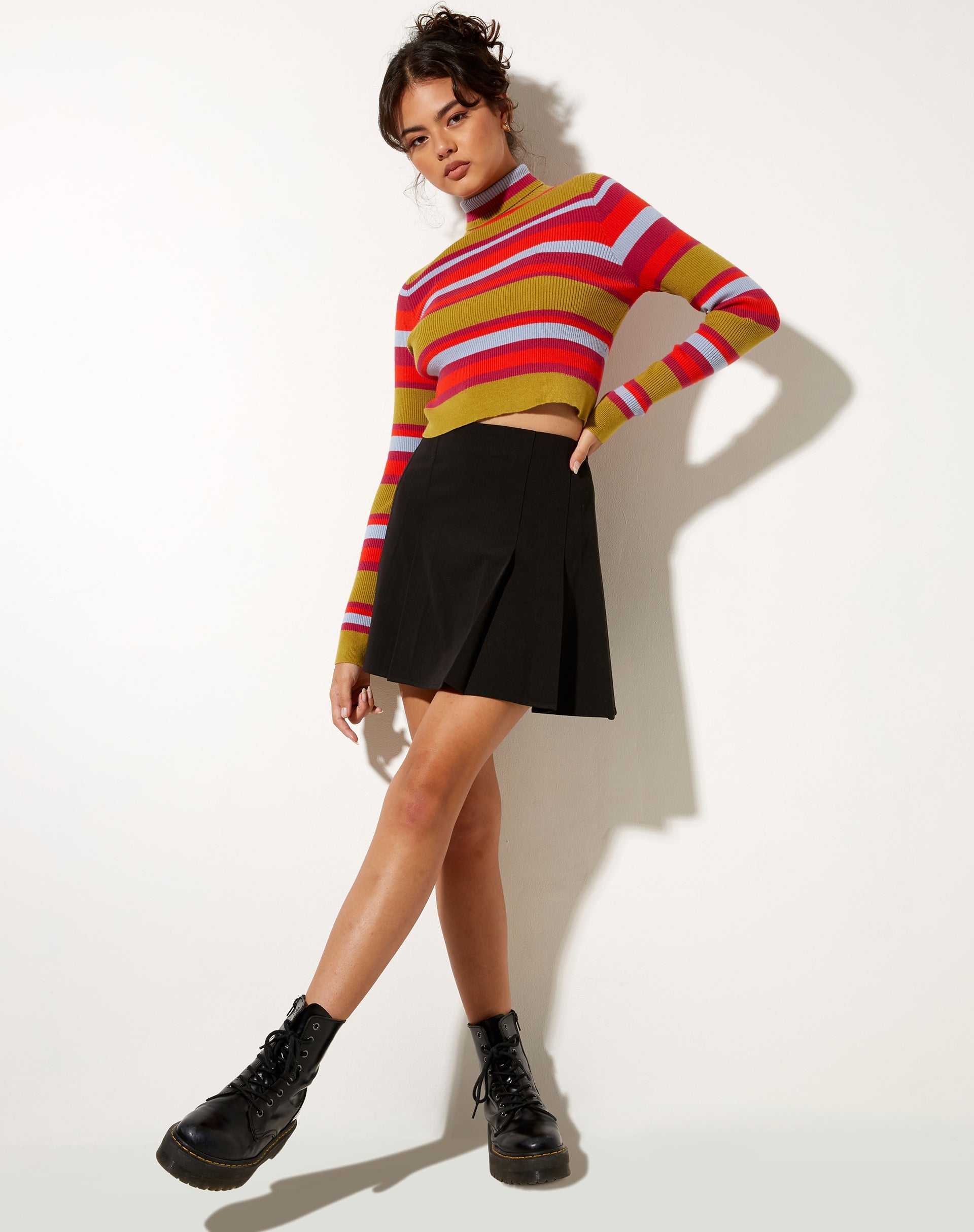 Afbeelding van Josea Top in Stripe Palm Oranje Paars en Blauw