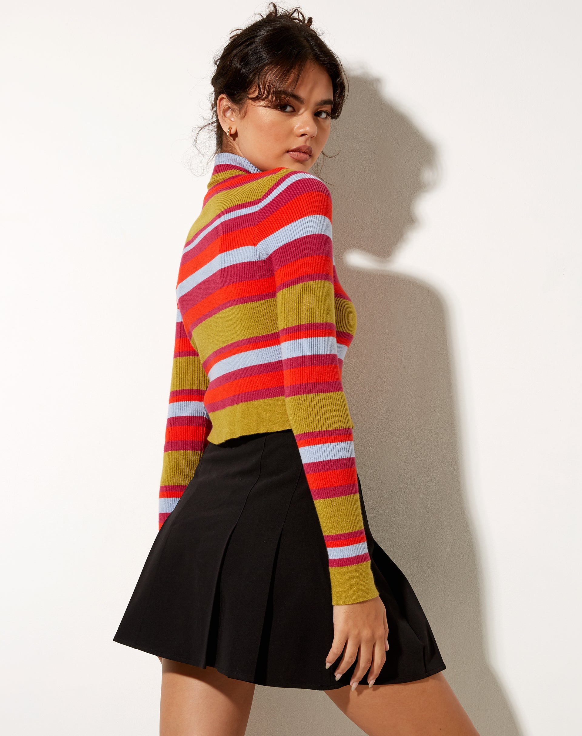 Afbeelding van Josea Top in Stripe Palm Oranje Paars en Blauw