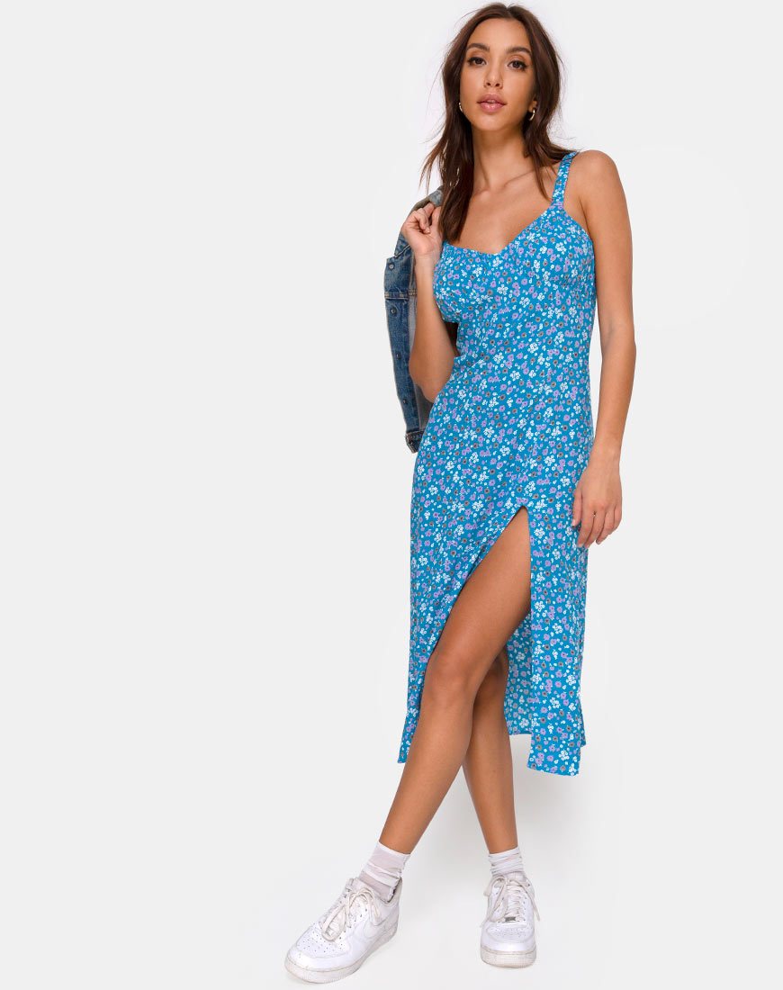 Afbeelding van Jova Midi Dress in Bloom Baby Blue