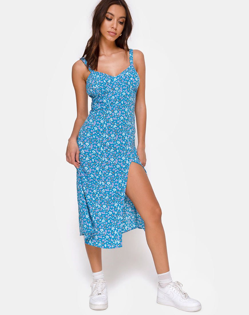 Afbeelding van Jova Midi Dress in Bloom Baby Blue