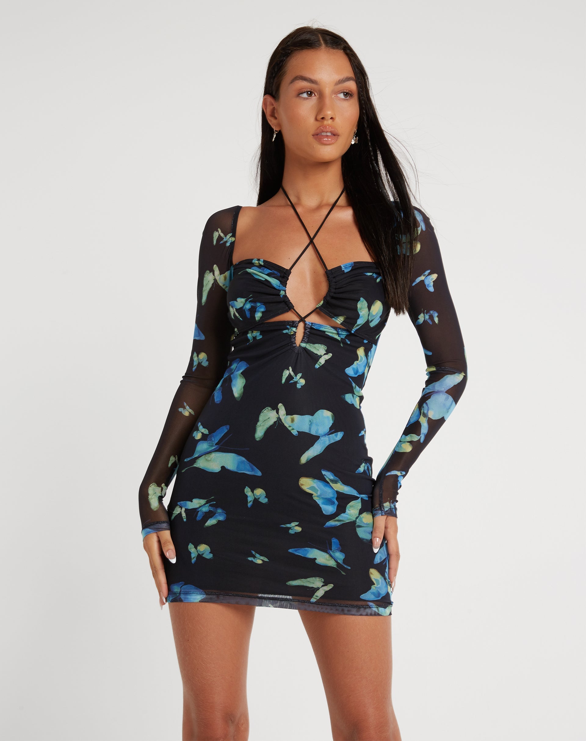 Afbeelding van Juleha Mini Dress in Butterfly Watercolour Black