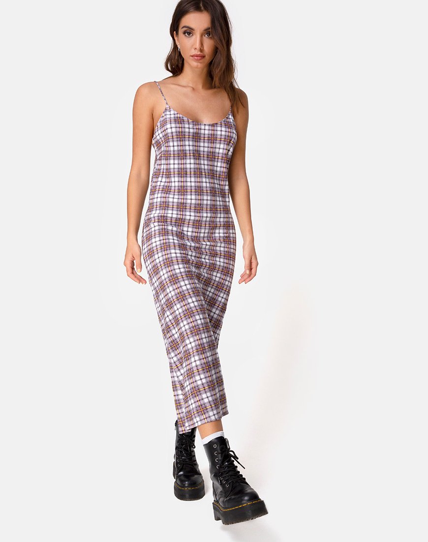 Julia Maxi Dress in Grunge Check paars