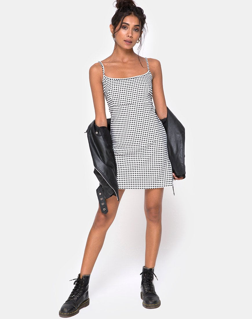 Afbeelding van Junice Jurk in Gingham Ivoor Zwart