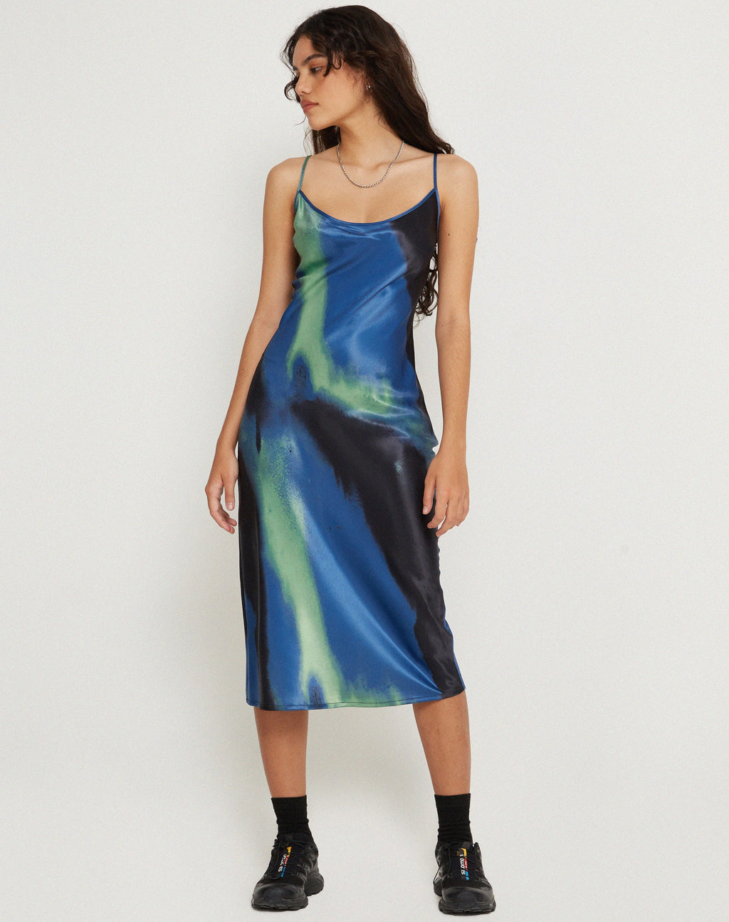 Juvina Midi Dress in satijn aquarel marine