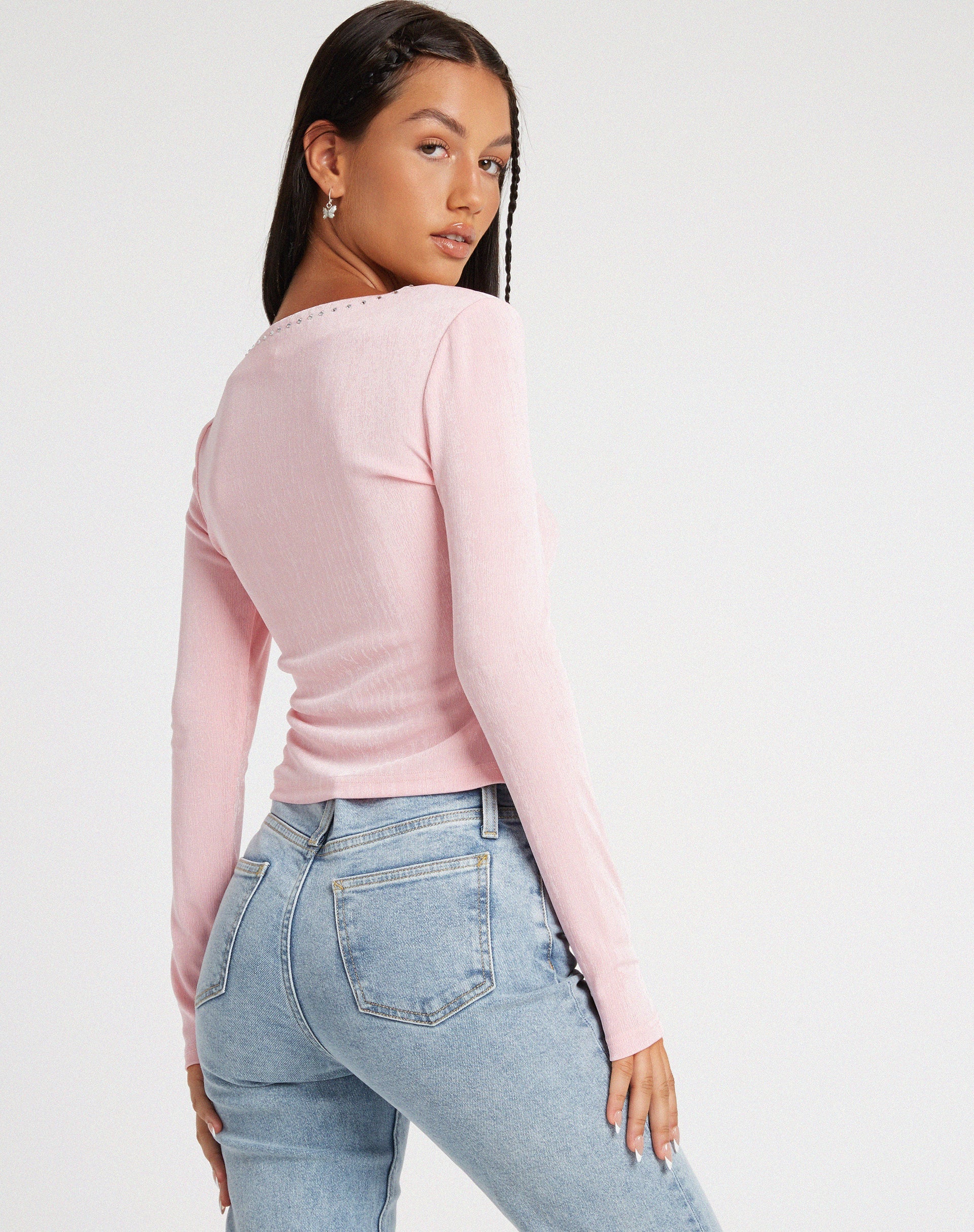 Afbeelding van Kaigra Cardi in Baby Pink Silver Stud Hotfix