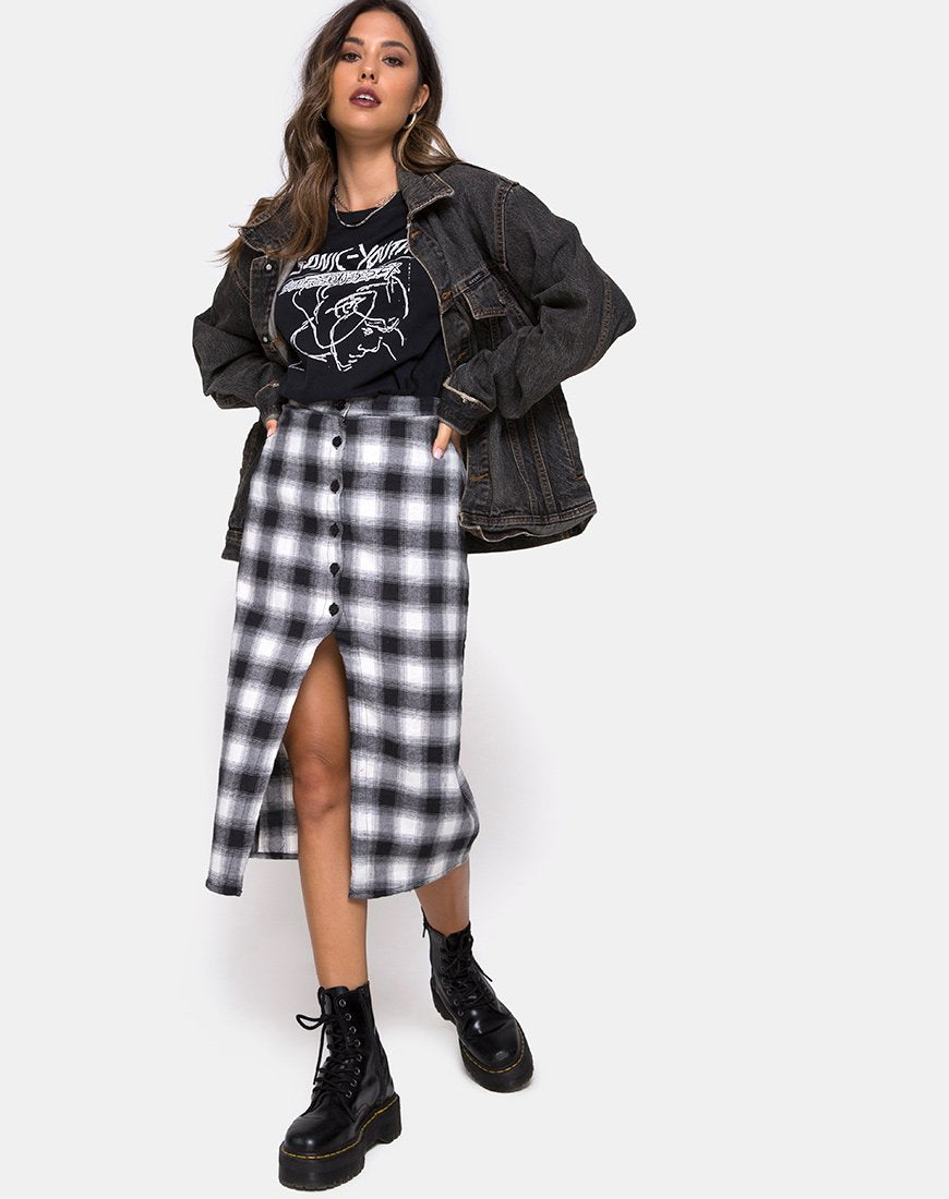 Kaisa Midi rok in geruit zwart-wit