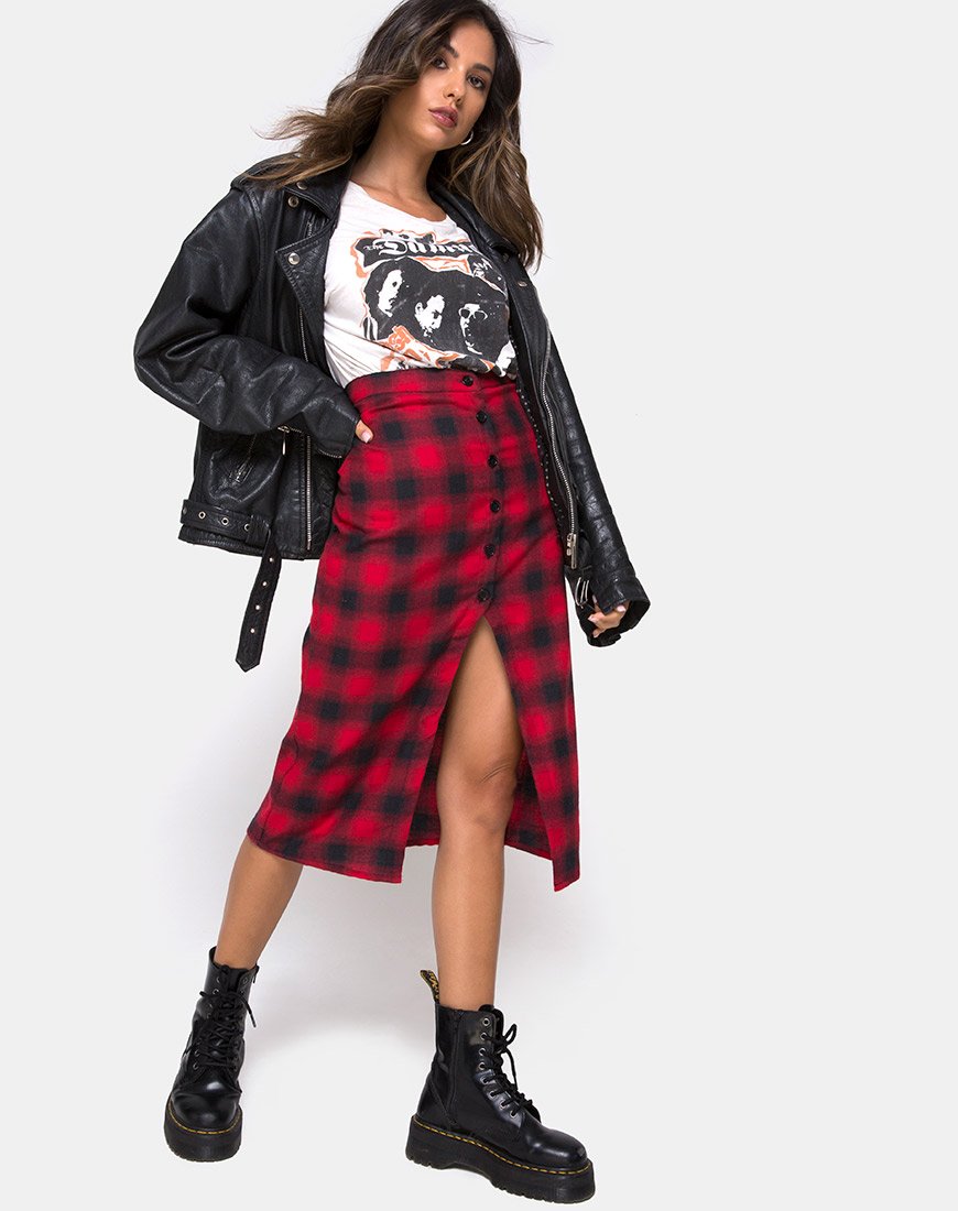 Kaisa Midi rok in geruit rood en zwart