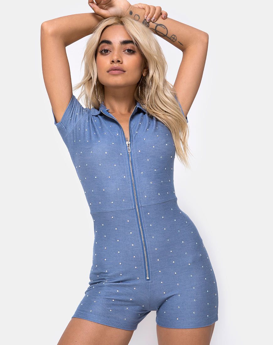 Afbeelding van Kajoon Playsuit in blauw denim Hot Fix