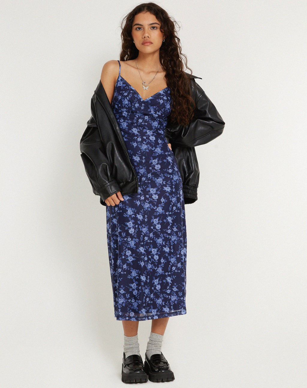 Kalana bedrukte midi-jurk in marineblauw
