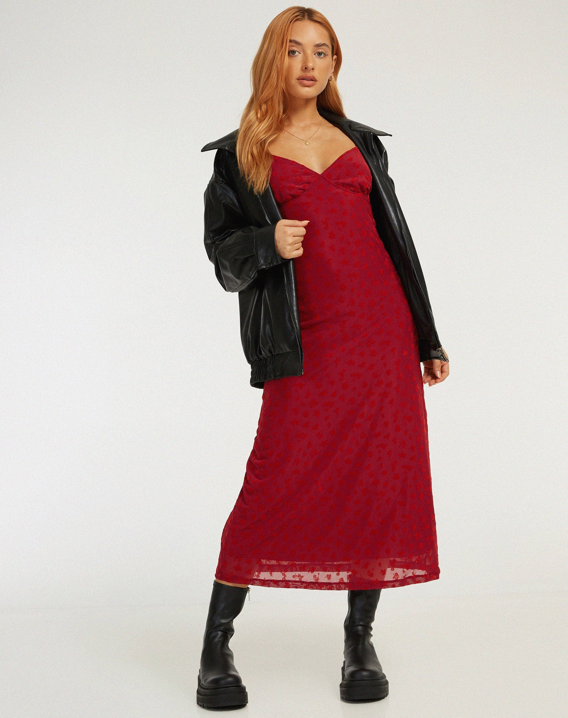 Afbeelding van Kalana Maxi Dress in Red Flock Mesh