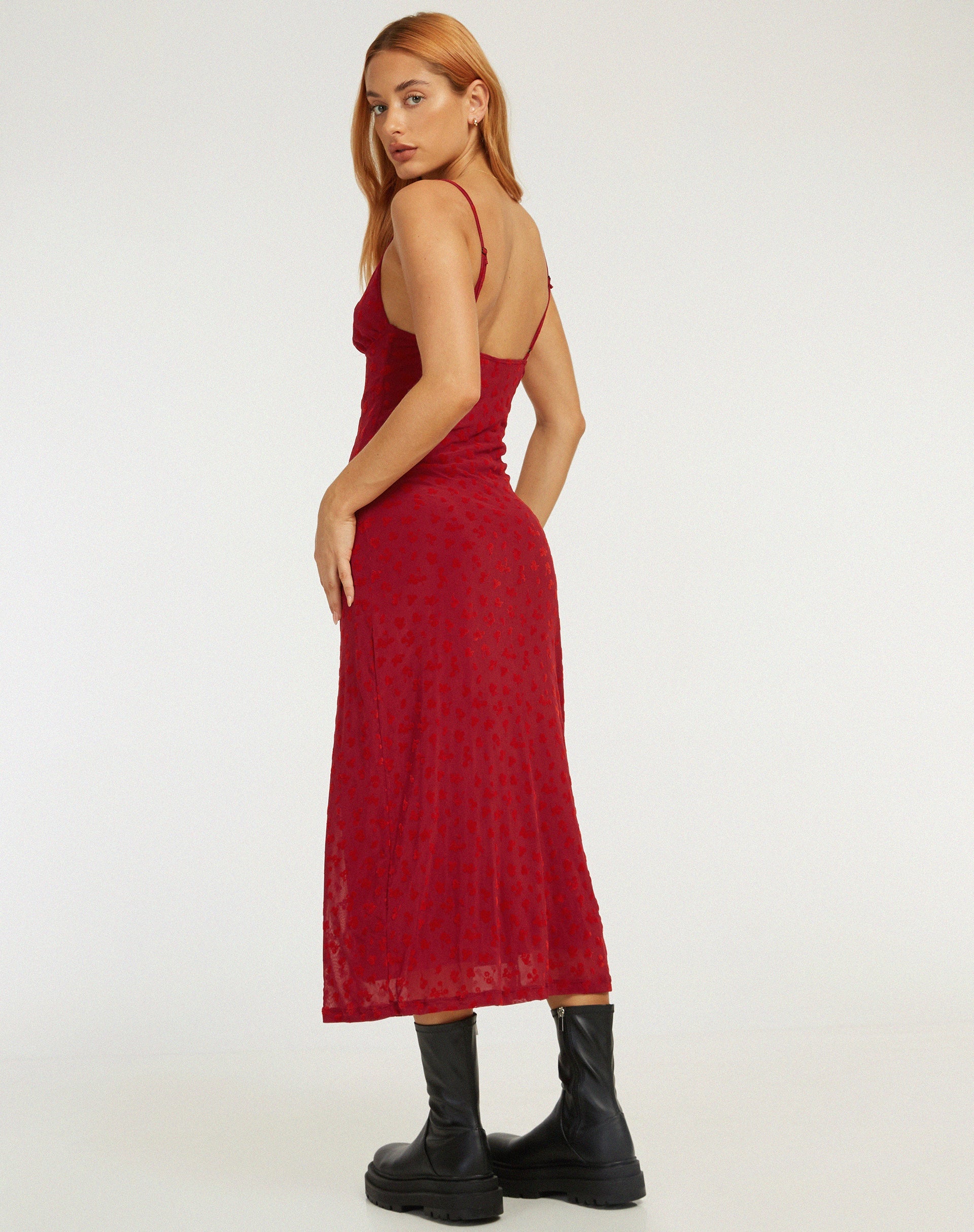 Afbeelding van Kalana Maxi Dress in Red Flock Mesh