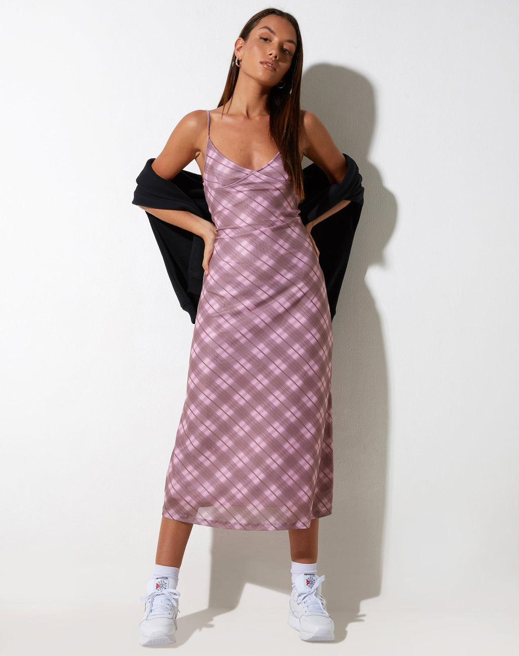 Kalana Midi Dress in Roze Vage Ruit