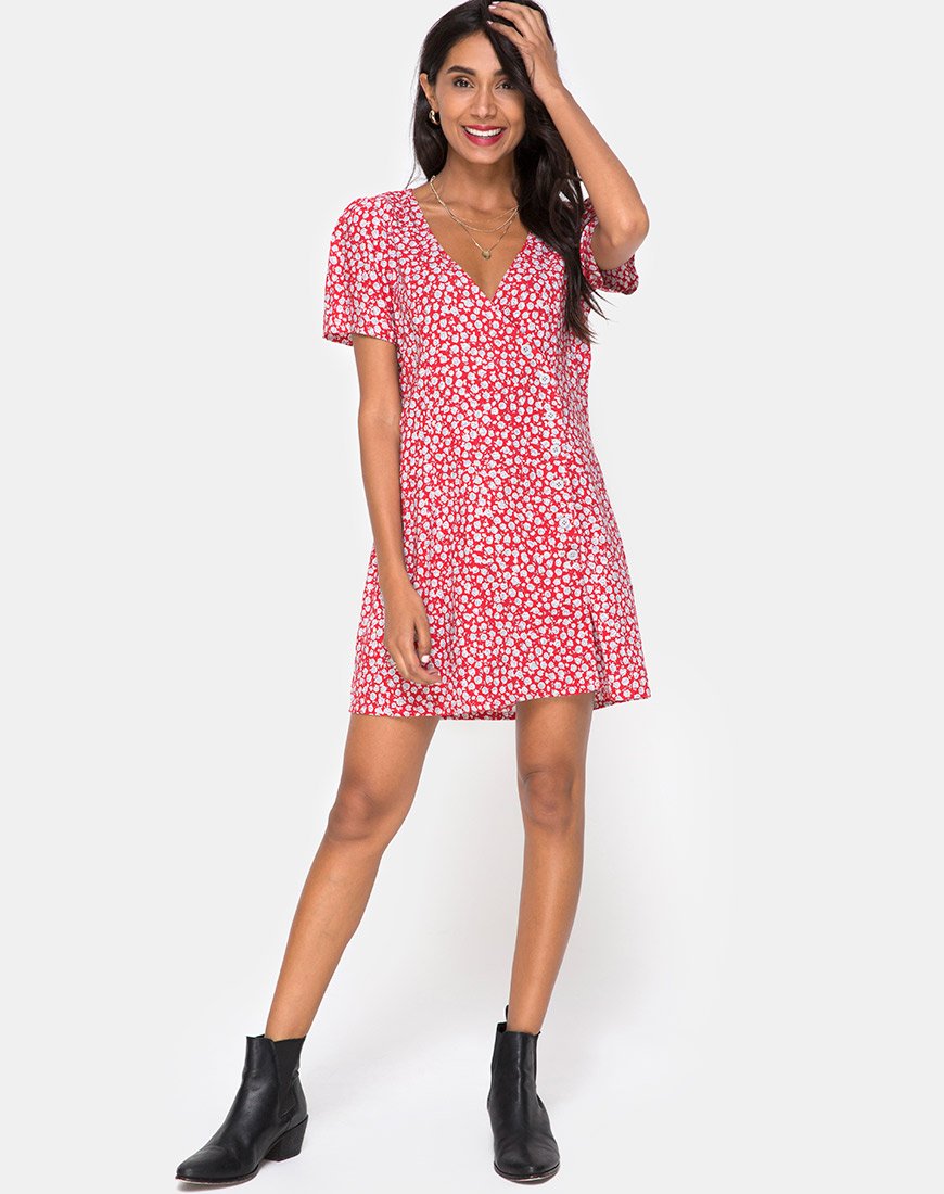 Afbeelding van Kalea jurk in Ditsy Rose Rood en Zilver