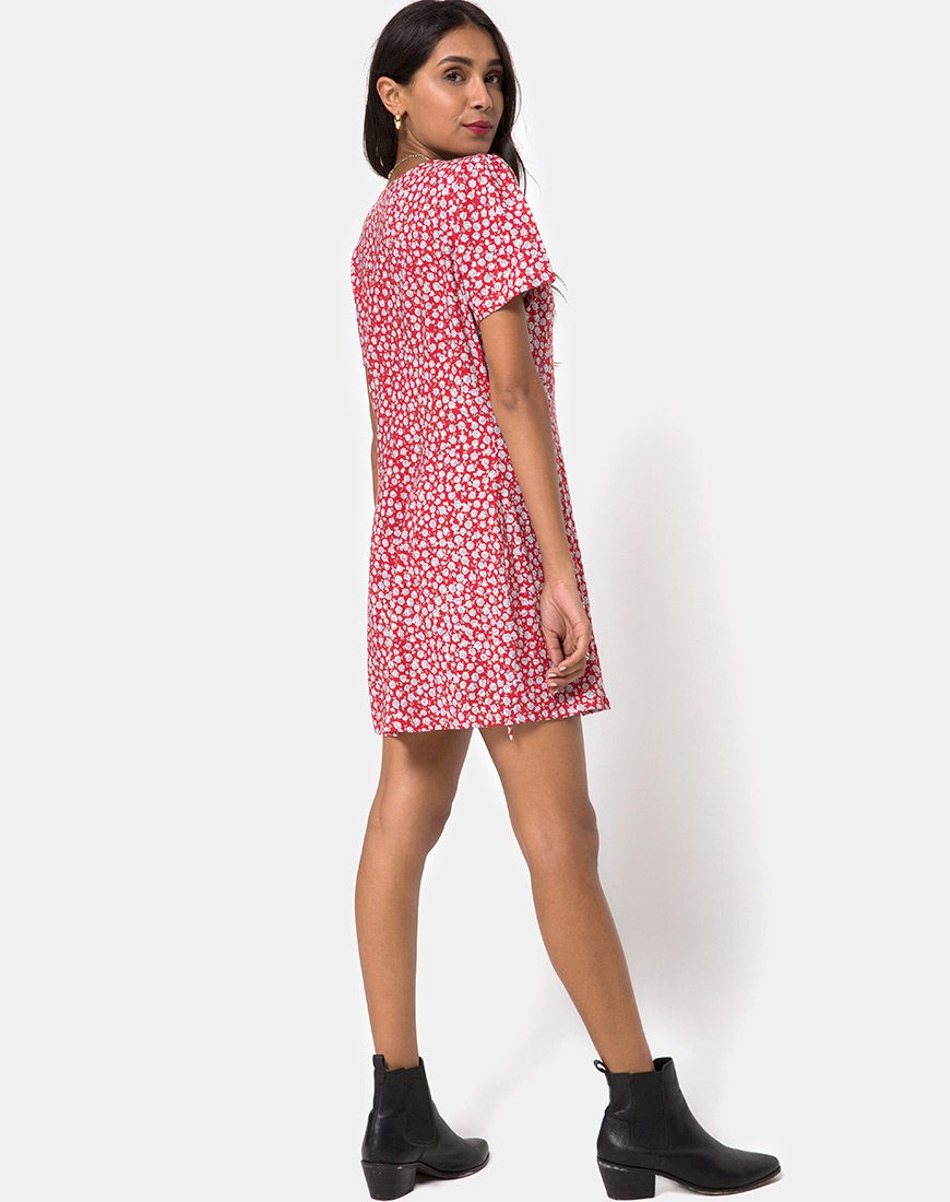 Afbeelding van Kalea jurk in Ditsy Rose Rood en Zilver