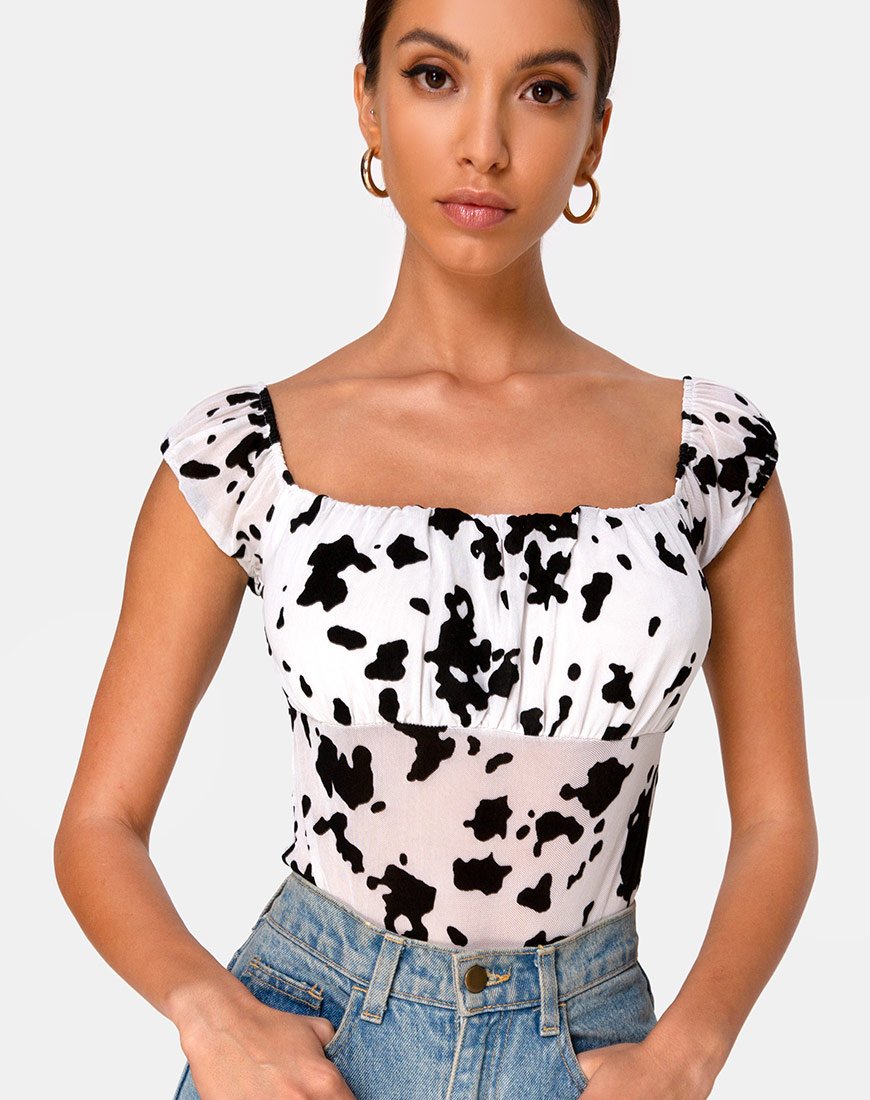 Kalina Bodice in Flock Dalmatiër Zwart en Wit