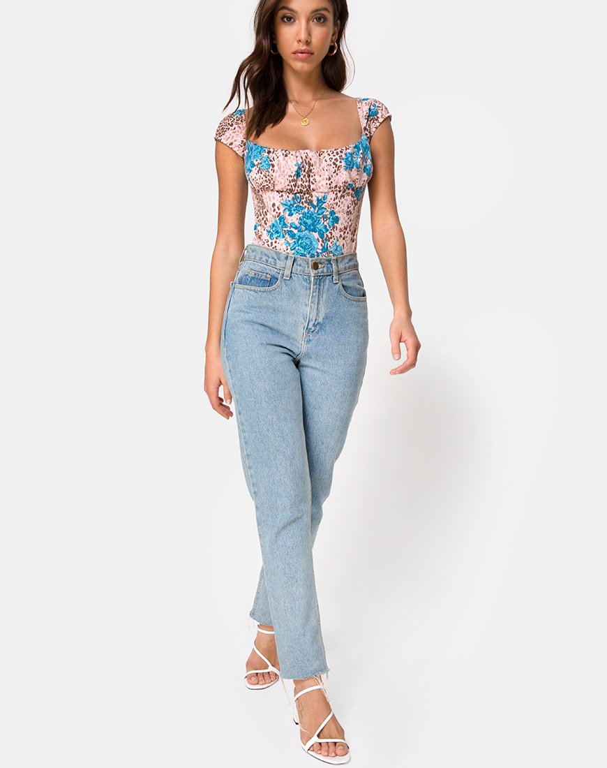 Afbeelding van Kalina Bodice in Jungle Flower Blauw en Crème