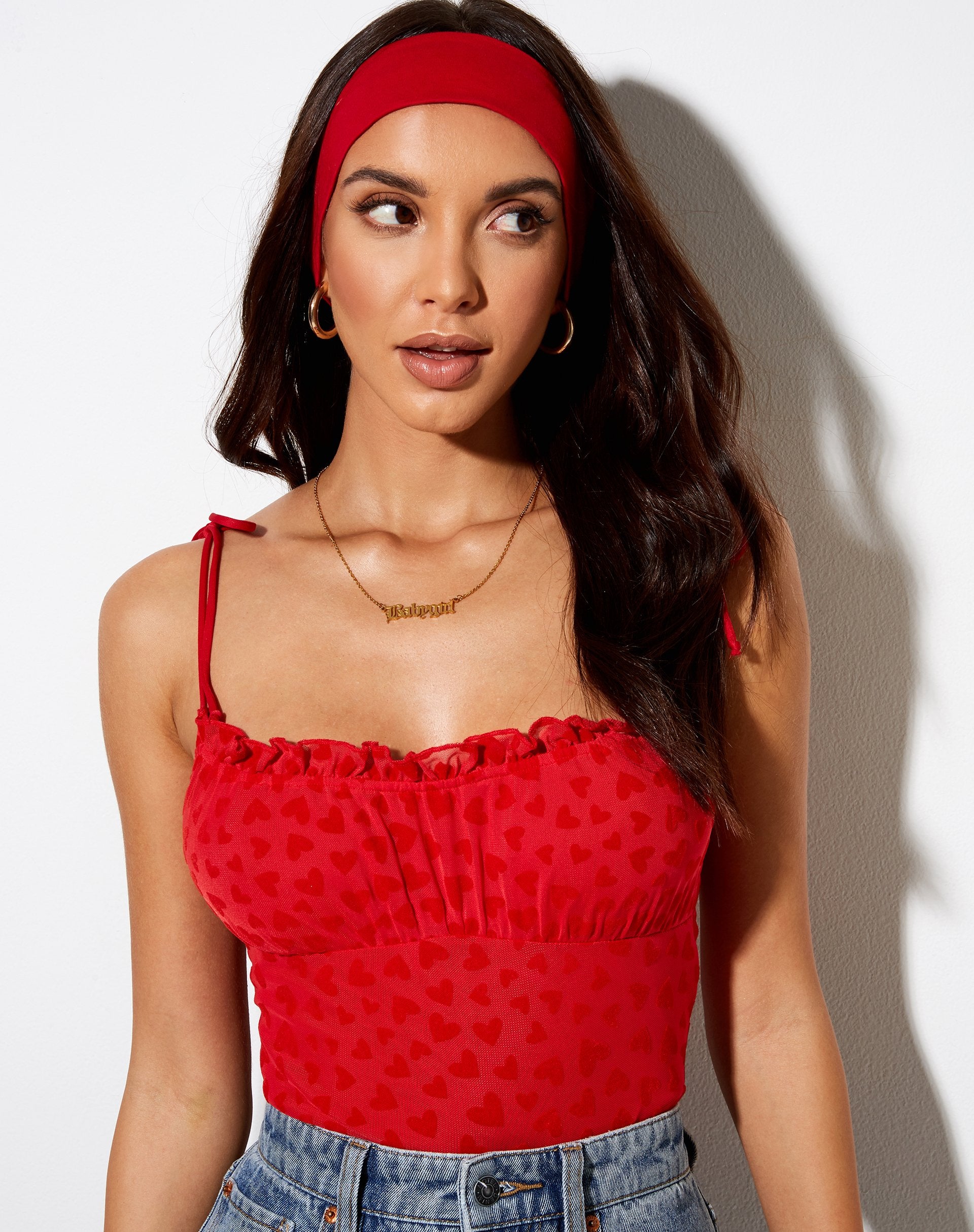 Afbeelding van Kalos Cami Top in Rood Mesh Red Heart Flock