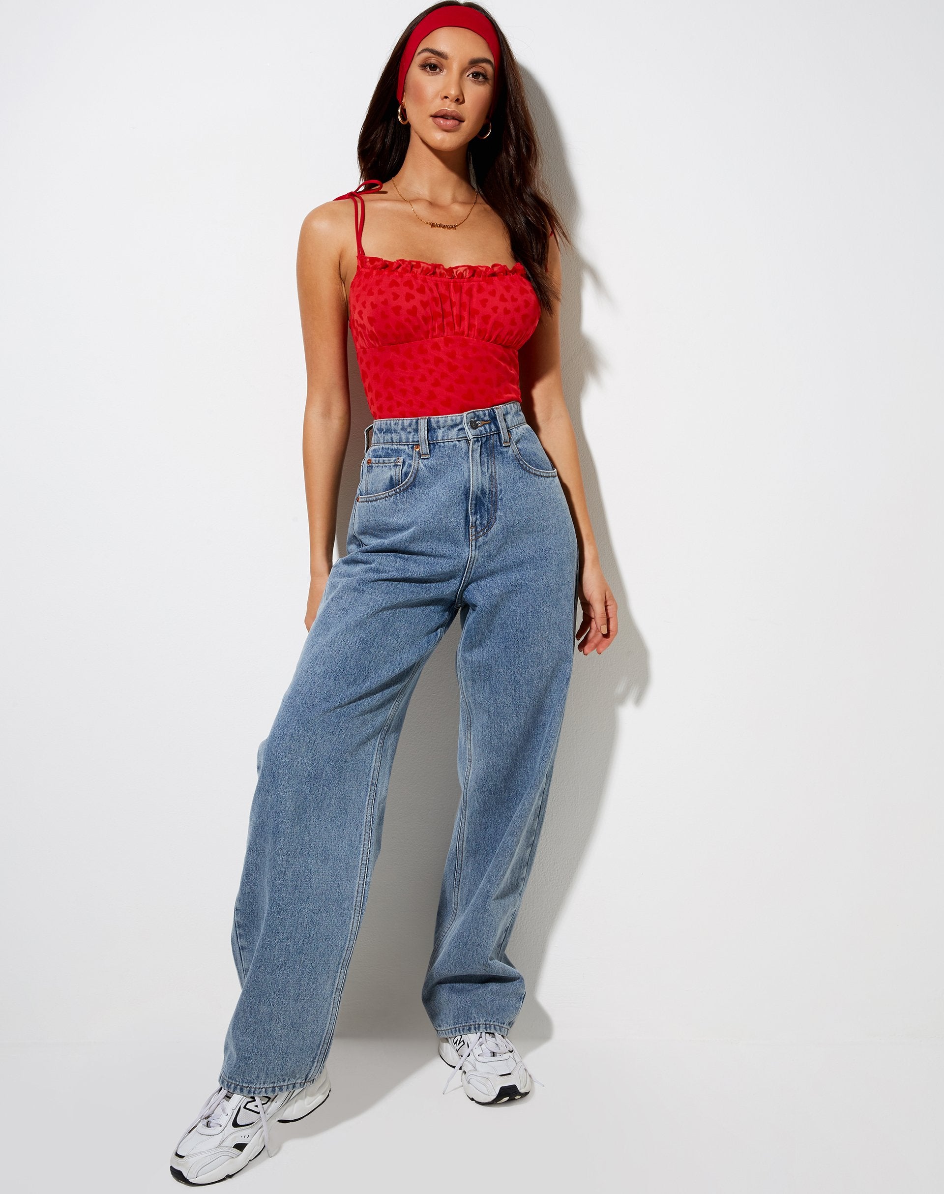 Afbeelding van Kalos Cami Top in Rood Mesh Red Heart Flock