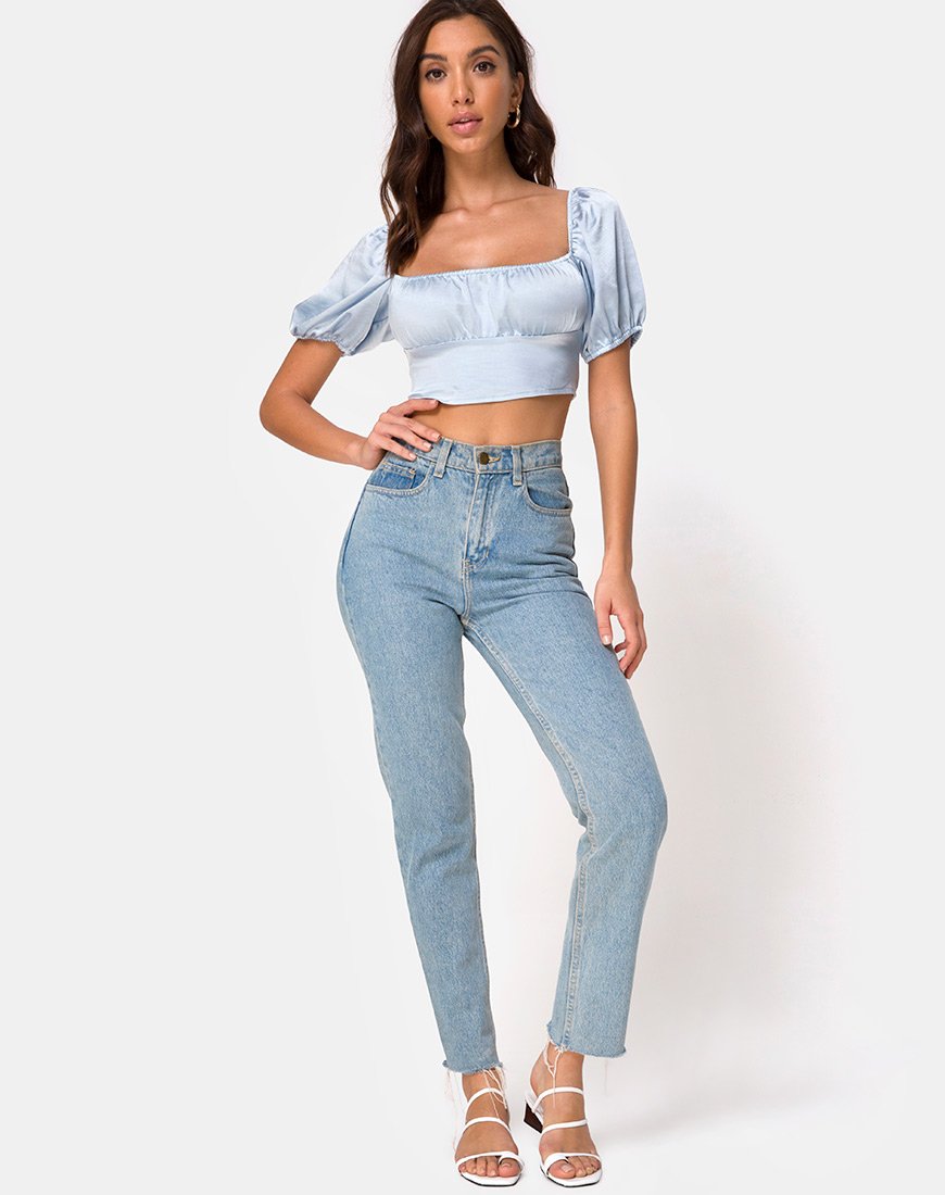 Afbeelding van Kalua Crop Top in Satijn Poederblauw