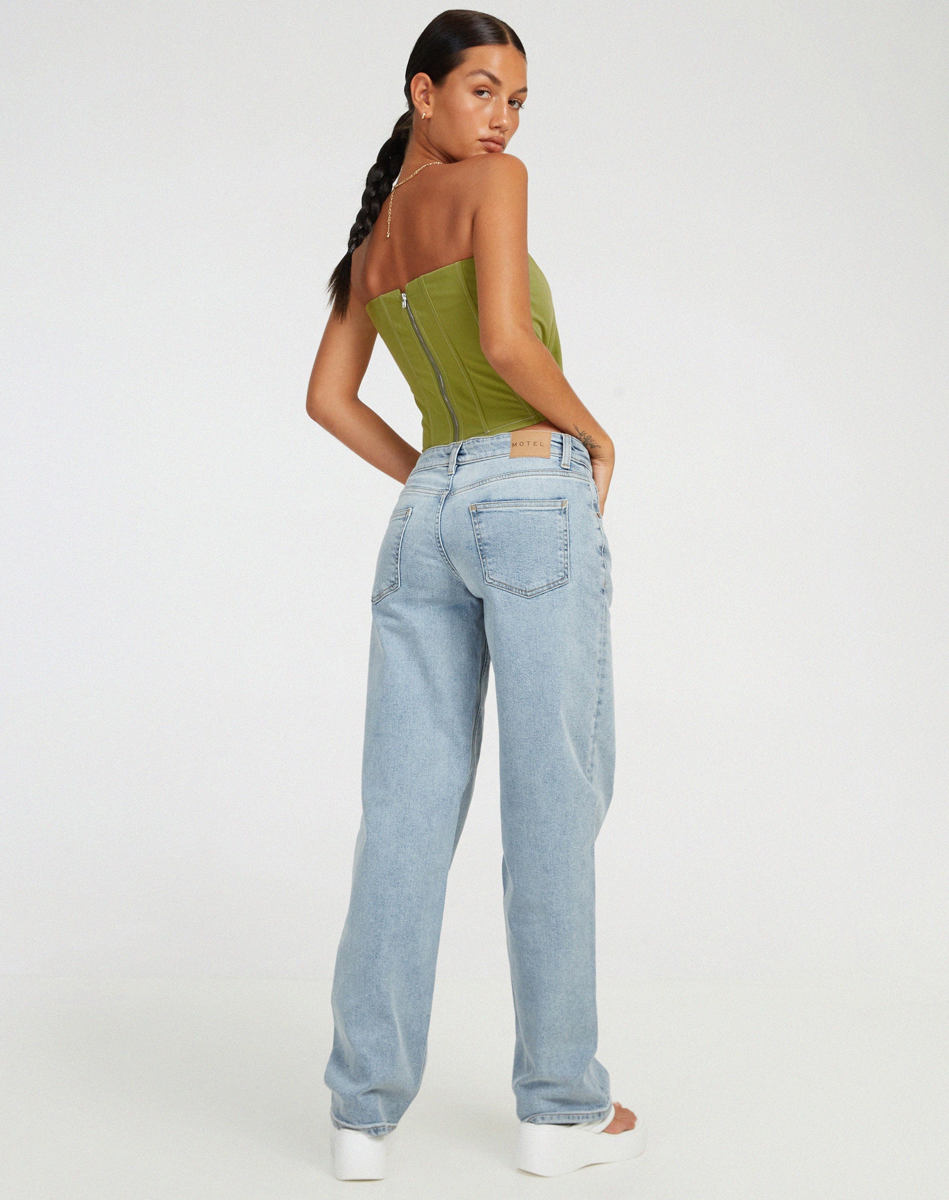 Afbeelding van Kansa Corset Top in Peergroen met Witte Steek