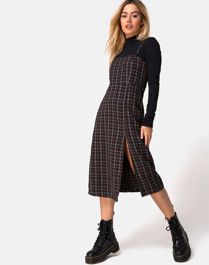 Kaoya Midi Dress in geruit zwart en oranje