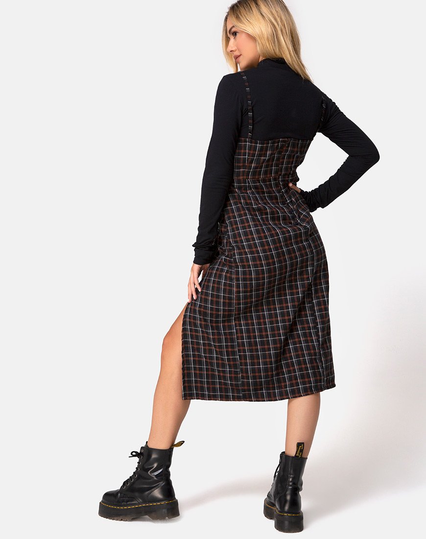 Afbeelding van Kaoya Midi Dress in Check Zwart en Oranje